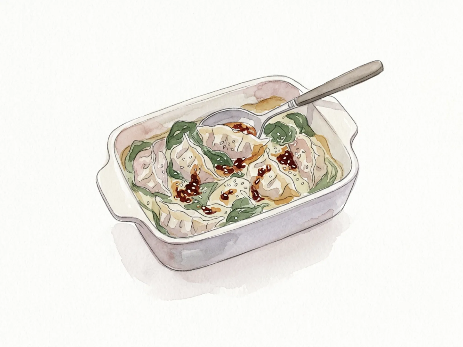 Ugnsbakade dumplings i krämig kokoscurrysås med spenat och chili crisp