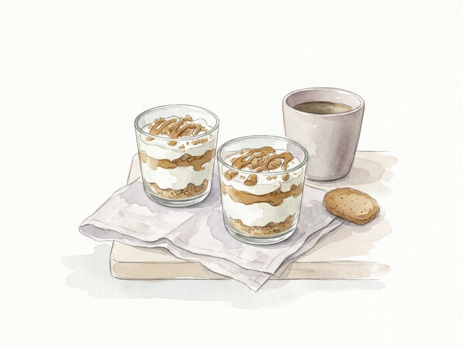 Två glas med yoghurt-cheesecake, kaksmör och smulor av kryddkakor